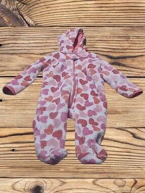 BABY GIRL'S CUTIE PIE FLEECE HOODED HEART JUMPSUIT